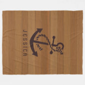 Blond houten planken bruin nautisch anker fleece deken (Voorkant (Horizontaal))