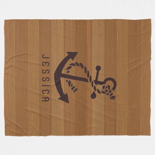 Blond houten planken bruin nautisch anker fleece deken (Voorkant (Horizontaal))