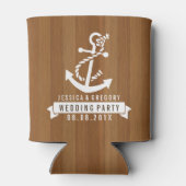 Blond houten strepen wit nautisch bootanker blikjeskoeler (Achterkant)