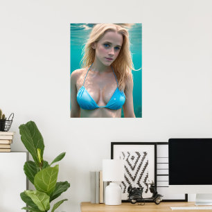 Blond in een Bikini-onderwaterfoto Poster