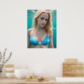 Blond in een Bikini-onderwaterfoto Poster (Keuken)