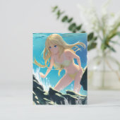 Blond in een Bikini Underwater Photo Anime Briefkaart (Staand voorkant)