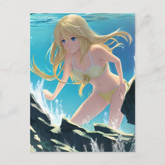 Blond in een Bikini Underwater Photo Anime Briefkaart (Voorkant)