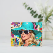 Blond in een blauwe hoed briefkaart (Staand voorkant)