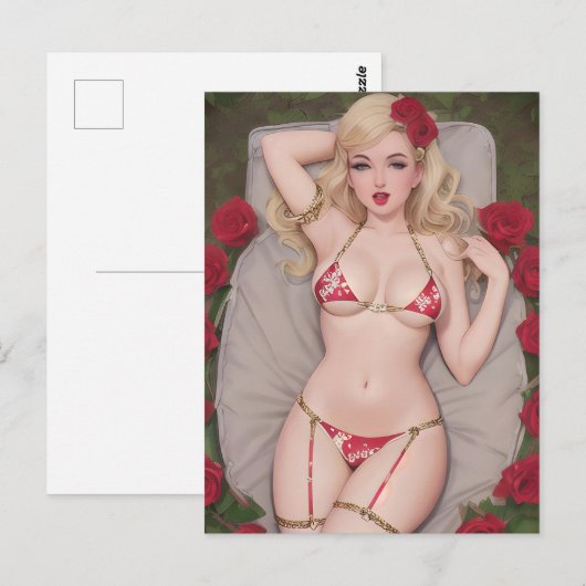 Blond in een Briefkaart van Red Bikini (Voorkant / Achterkant)