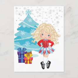 Blond Irish Dancer Winter Kerstfeestdag Briefkaart