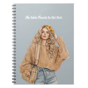 Blond Jeans Bloemen in Haar Notitieboek