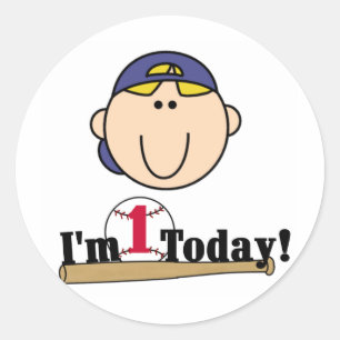 Blond Jongen Honkbal 1e Verjaardag Tshirts Ronde Sticker