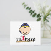 Blond Jongen Honkbal 3e Verjaardag Briefkaart (Staand voorkant)