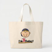 Blond Jongen Honkbal 3e Verjaardag Grote Tote Bag (Voorkant)