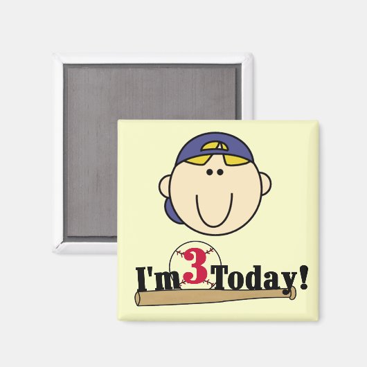 Blond Jongen Honkbal 3e Verjaardag Magneet (Voorkant / Achterkant)