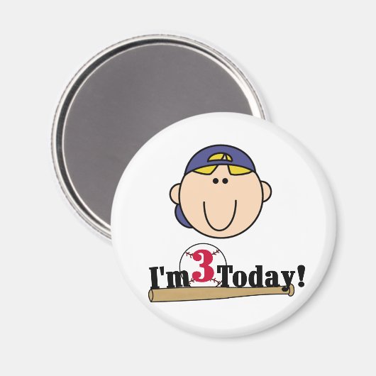 Blond Jongen Honkbal 3e Verjaardag Magneet (Voorkant / Achterkant)