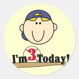 Blond Jongen Honkbal 3e Verjaardag Ronde Sticker