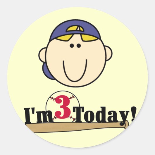 Blond Jongen Honkbal 3e Verjaardag Ronde Sticker (Voorkant)