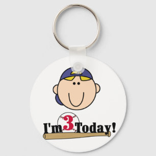 Blond Jongen Honkbal 3e Verjaardag Sleutelhanger