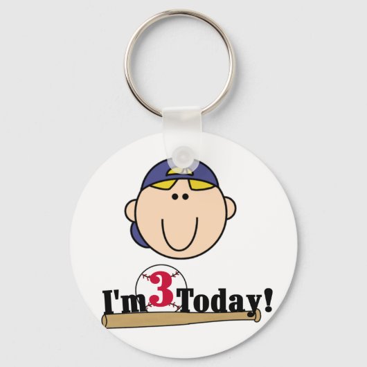 Blond Jongen Honkbal 3e Verjaardag Sleutelhanger (Voorkant)