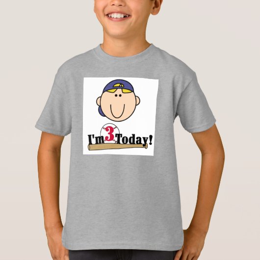 Blond Jongen Honkbal 3e Verjaardag T-shirt (Voorkant)