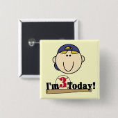 Blond Jongen Honkbal 3e Verjaardag Vierkante Button 5,1 Cm (Voorkant /achterkant)