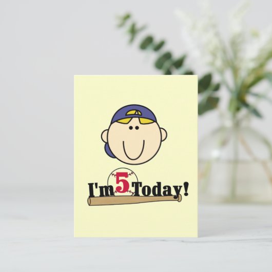 Blond Jongen Honkbal 5e Verjaardag Briefkaart (Staand voorkant)