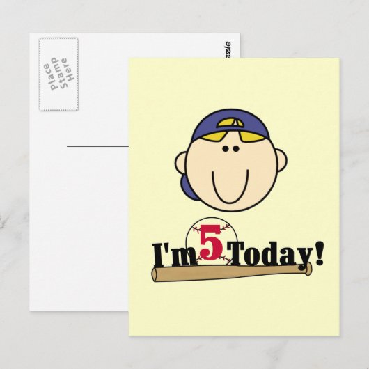 Blond Jongen Honkbal 5e Verjaardag Briefkaart (Voorkant / Achterkant)