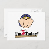 Blond Jongen Honkbal 5e Verjaardag Briefkaart (Voorkant / Achterkant)