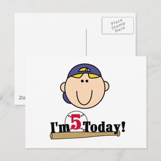 Blond Jongen Honkbal 5e Verjaardag Briefkaart (Voorkant / Achterkant)