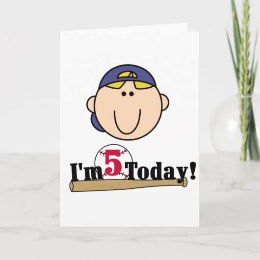 Blond Jongen Honkbal 5e Verjaardag Kaart (Voorkant)