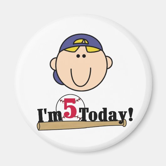 Blond Jongen Honkbal 5e Verjaardag Magneet (Voorkant)