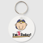 Blond Jongen Honkbal 5e Verjaardag Sleutelhanger (Voorkant)
