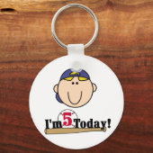 Blond Jongen Honkbal 5e Verjaardag Sleutelhanger (Voorkant)