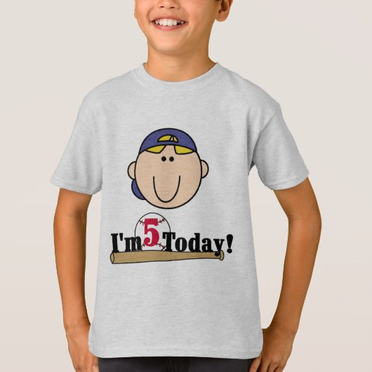 Blond Jongen Honkbal 5e Verjaardag T-shirt (Voorkant)