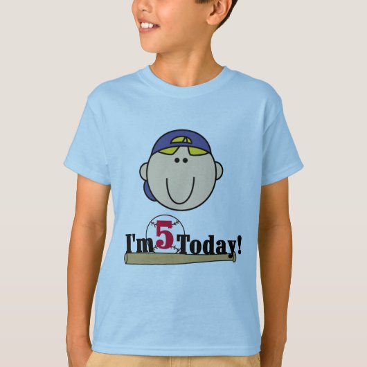 Blond Jongen Honkbal 5e Verjaardag T-shirt (Voorkant)