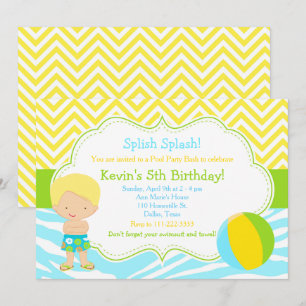 Blond Jongen Pool Feest Bash Feest Kaart