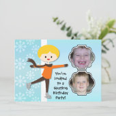 Blond Jongen Verjaardag Schaatsen Feest Uitnodigin Kaart (Staand voorkant)