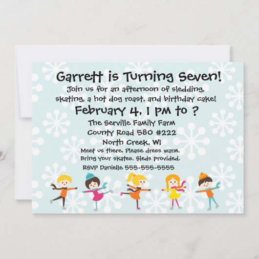 Blond Jongen Verjaardag Schaatsen Feest Uitnodigin Kaart (Achterkant)