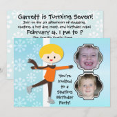 Blond Jongen Verjaardag Schaatsen Feest Uitnodigin Kaart (Voorkant / Achterkant)