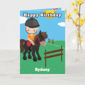 Blond Jongens Ruitersport Kleurplaat Verjaardag Kaart (Gele Bloem)