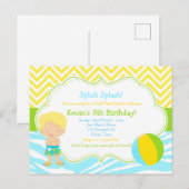 Blond Jongens Zwembad Feest Bash Briefkaart (Voorkant / Achterkant)