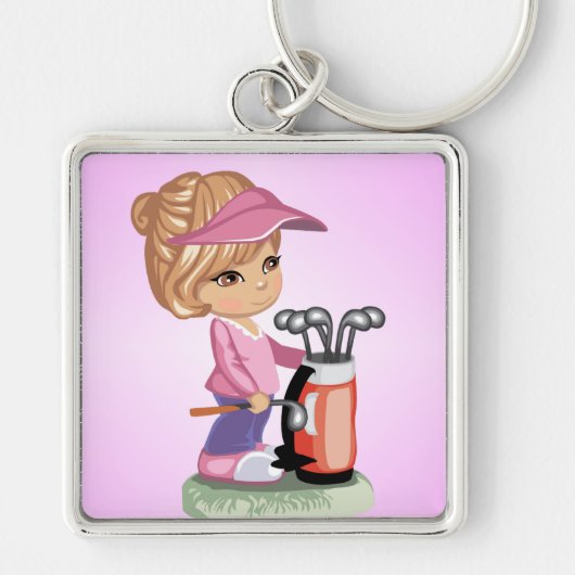 Blond klein meisje dat golf speelt sleutelhanger (Voorkant)