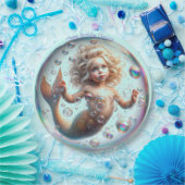 Blond Kleine Zeemeermin Bubble Papieren Bordje (Feest)