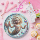 Blond Kleine Zeemeermin Bubble Papieren Bordje (Feest)