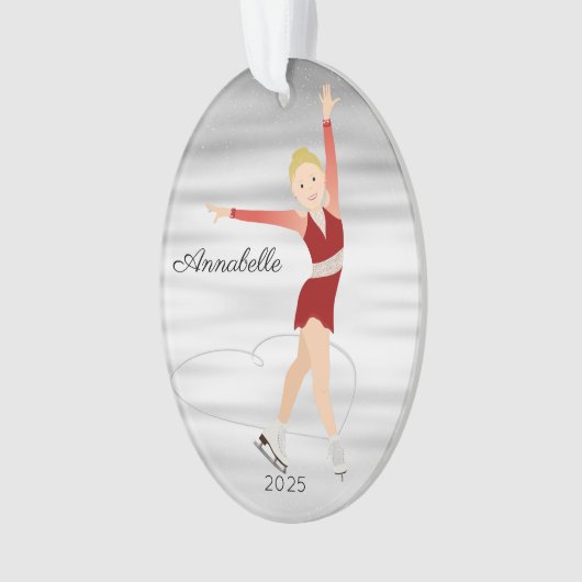 Blond kunstschaatser in rood ornament (voorkant)