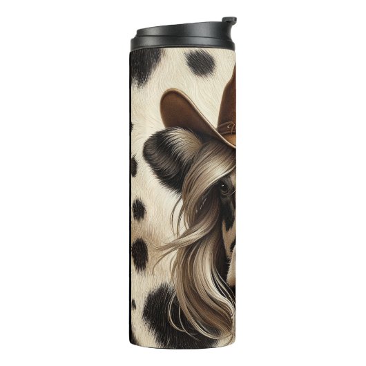 blond land Koe meisje grappig Thermosbeker (Gedraaid links)