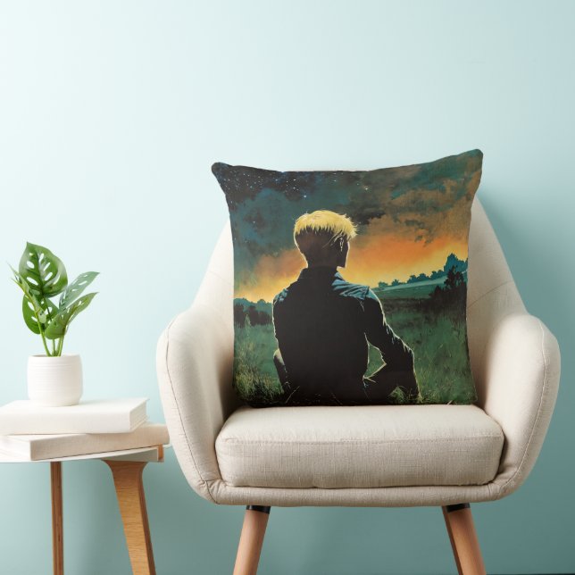 Blond Man in het veld | Dark Night Fantasy Art Kussen (Stoel)
