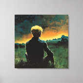 Blond Man kijken naar de nachtelijke hemel | jaren Canvas Afdruk (Voorkant)