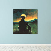 Blond Man kijken naar de nachtelijke hemel | jaren Canvas Afdruk (Insitu (Houten vloer))