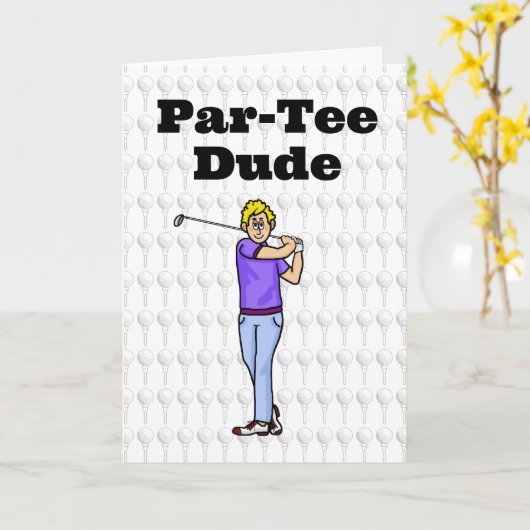 Blond Mannelijk Golfer Wenskaart Kaart (Gele Bloem)