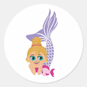 Blond Meermin Meisje Sticker – Blauwe-Ogen Meermin