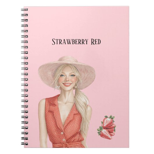 Blond meisje aardbei rood notitieboek (Voorkant)