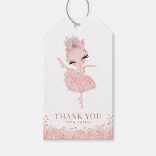 Blond Meisje Ballerina in Roze Jurk Verjaardag Cadeaulabel (Voorkant)